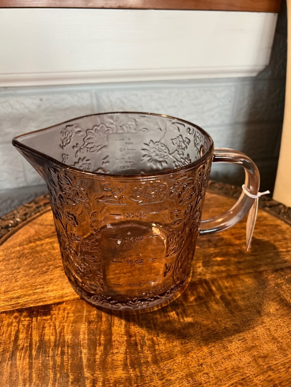 Vintage-Style Amber Glass Measuring Pitcher with Floral Embossing - Picture 8 of 16